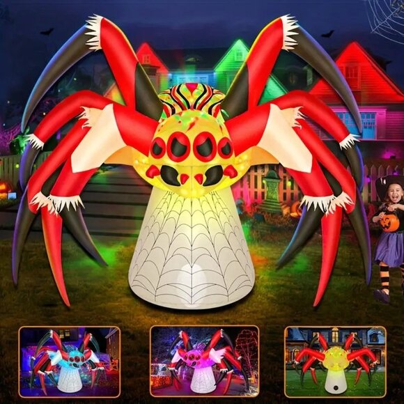 6FT Halloween Inflatable Spider Decoration With Built-in LED For Halloween - Picture 1 of 2